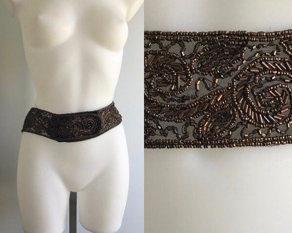 1980s Beaded Belt, Brown Beaded Belt, Cumberband