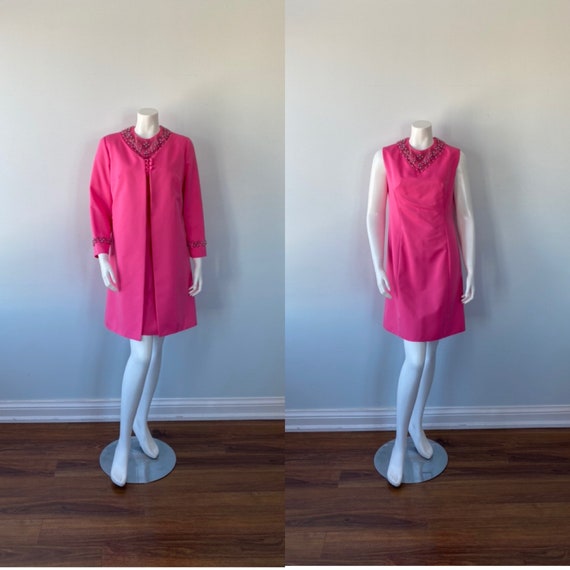 1960s Pink Dress Coat Set, Vintage Dress Suit, 196