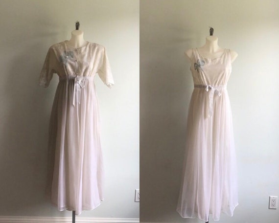 Vintage Chiffon Peignoir Set, Dorsay, Grey Chiffon
