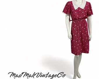 Vintage Pink Polka Dot Casual Dress 1970s Earth Angel