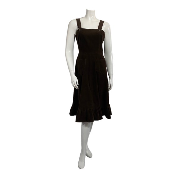 Vintage Brown Corduroy Jumper Dress 1970s - image 2
