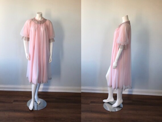 Vintage White Chiffon Robe, White Chiffon Short Ro