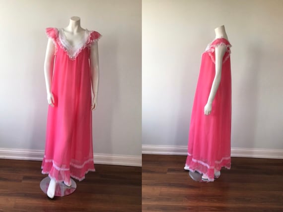 1960s Pink Chiffon Nightgown, Pink Chiffon Nightgo