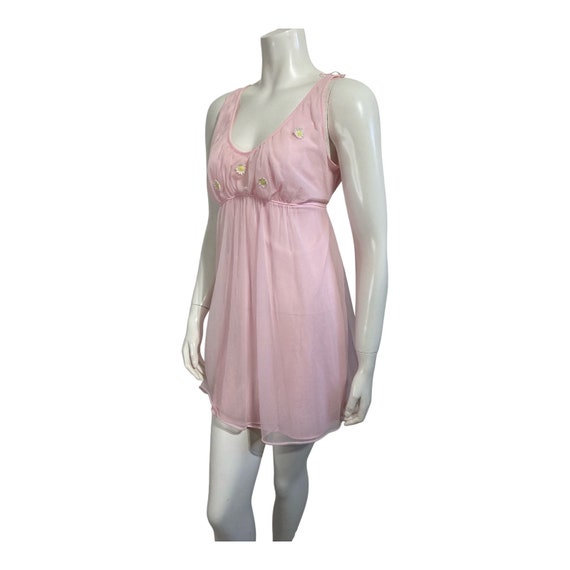 Vintage Pink Chiffon Nightgown 1970s French Maid - image 6