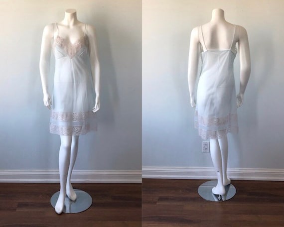 Vintage Blue Chiffon Full Slip, Vintage Slip, Lili