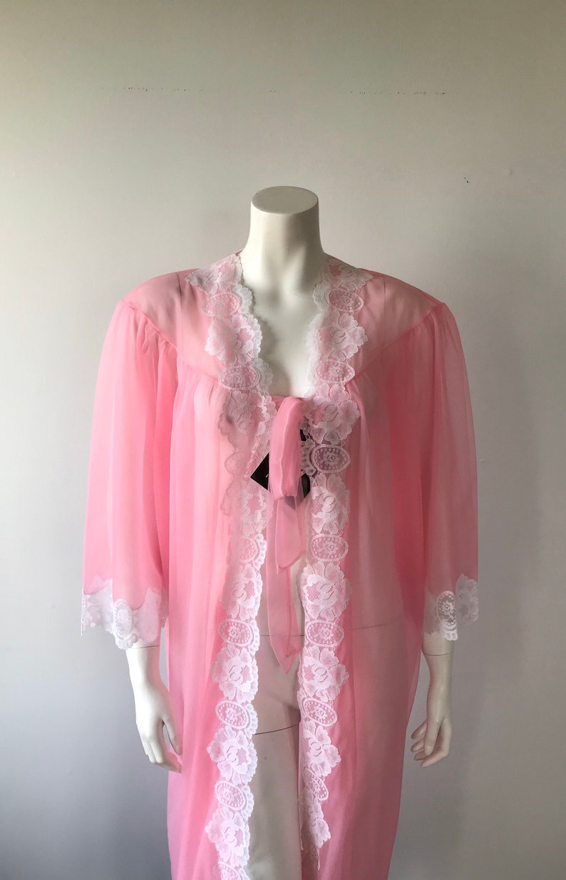 Vintage Double Chiffon Negligee Vintage Chiffon Robe 1960s Chiffon Negligee Vintage Pink Negligee