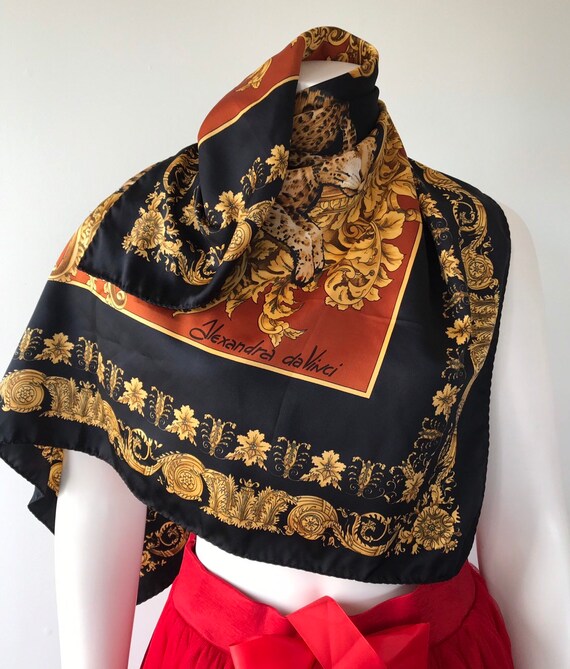 Vintage Silk Scarf, Cheetah Print Silk Scarf, Alex