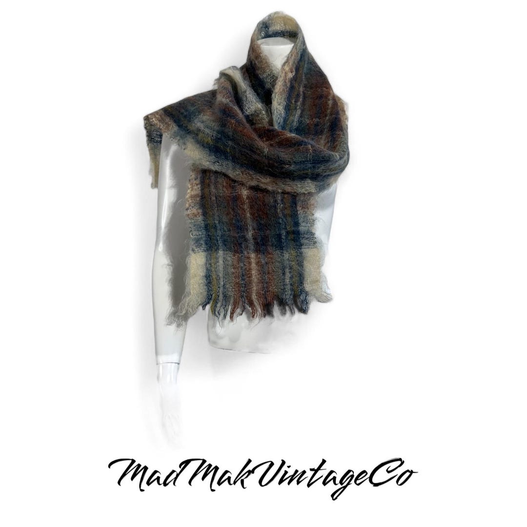Women Vintage Plaid Spliced Cotton Scarf