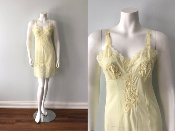 Vintage Yellow Full Slip, Vintage Slip, 1960s Full