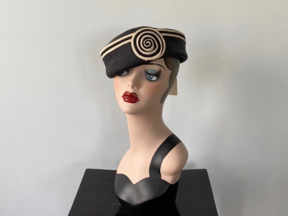 Vintage 1960s Black and White Hat, 1960s Hat, Geor