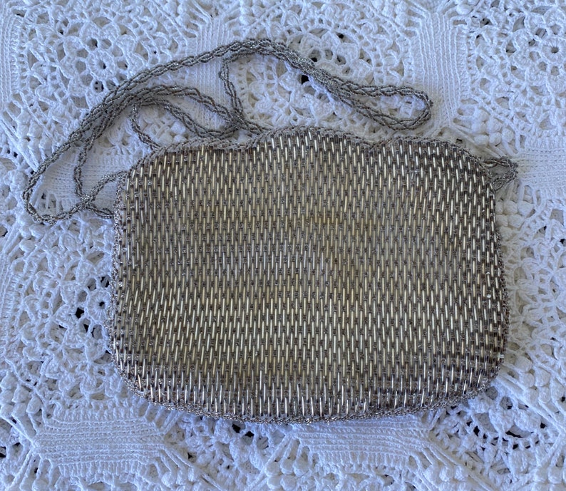 Silver Evening Clutch 1960s Clutch Formal Beaded Clutch Vintage Handbag 1960s Handbag Evening Wedding Vintage Clutch