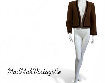 Vintage Brown Felted Wool Cropped Jacket Synonyme de Georges Rech Paris 1970s