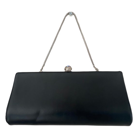 Vintage Black Leather Evening Clutch 1950s Metro - image 2