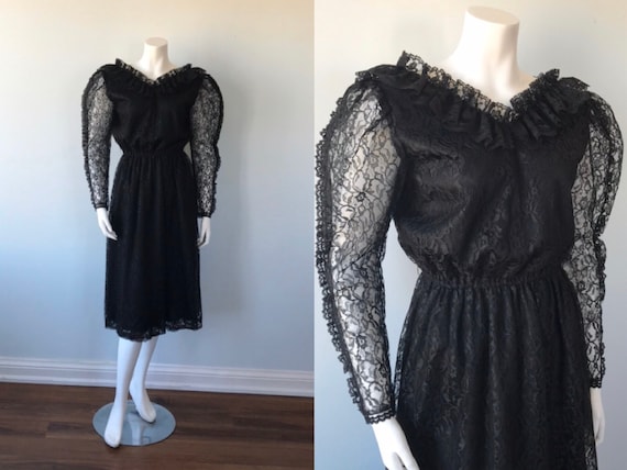 Vintage Black Lace Dress, Pat Mcdonagh, 1970s Lace