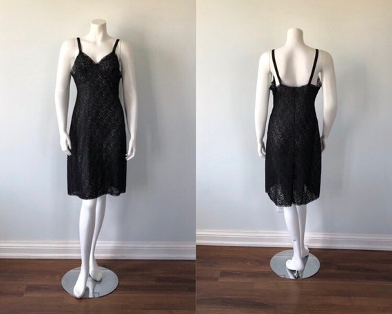 1960s Black Lace Full Slip, St Michael, 1960s Blac