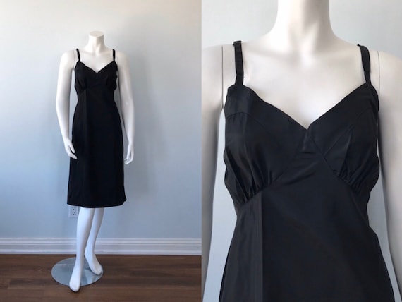 Vintage Black Full Slip, 1950s Black Slip, Classic