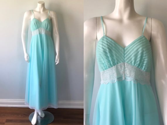 Vintage Aqua Chiffon Nightgown, Linda Lingerie, 19