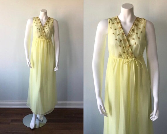 Vintage Yellow Chiffon Nightgown, Slumber Suzy, 19