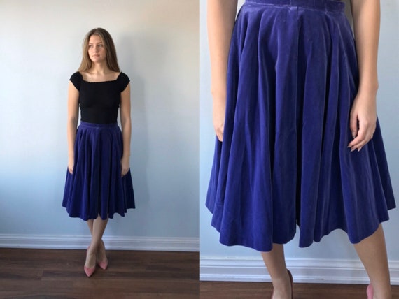 Vintage Purple Velvet Skirt, 1950s Velvet Skirt, L