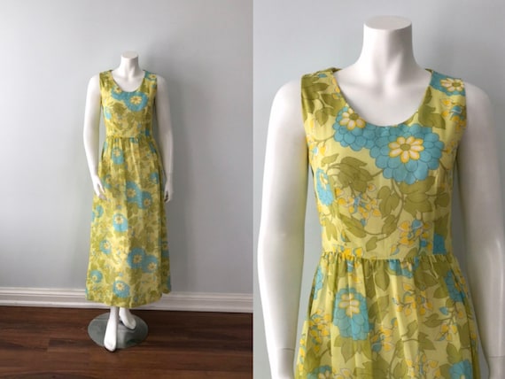 Vintage Cotton Dress, Floral Cotton Dress, Green F