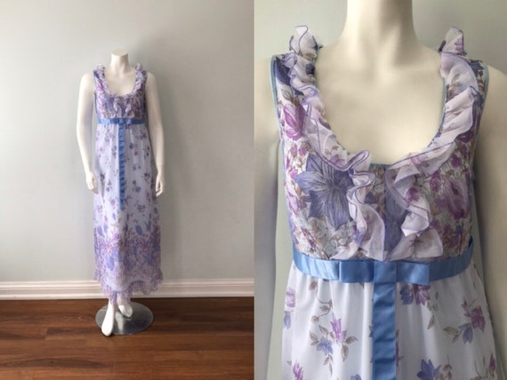Vintage Lavender Floral Chiffon Nightgown, St Mich