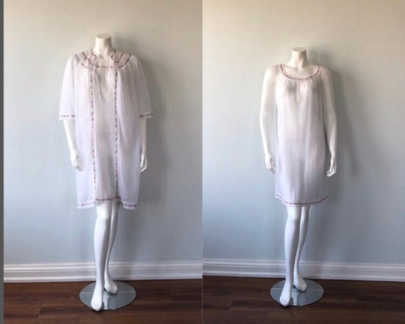 Vintage White Chiffon Peignoir Set, Vintage Double