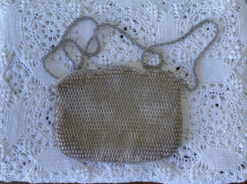 Silver Evening Clutch 1960s Clutch Formal Beaded Clutch Vintage Handbag 1960s Handbag Evening Wedding Vintage Clutch