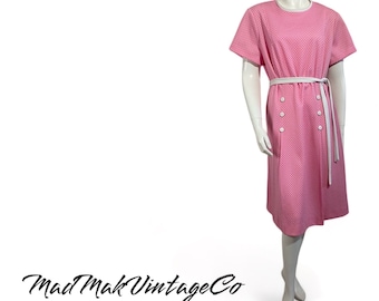 Vintage Pink Polka Dot Dress 1970s Plus Size Dress