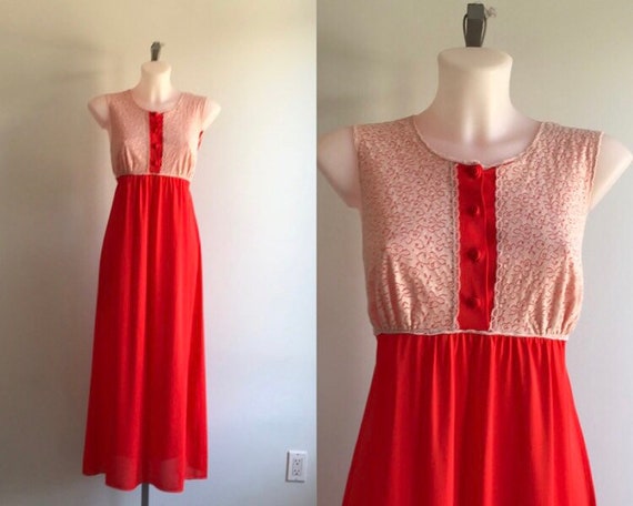 Vintage Red Nightgown, 1960s Nightgown, Kayser, Vi