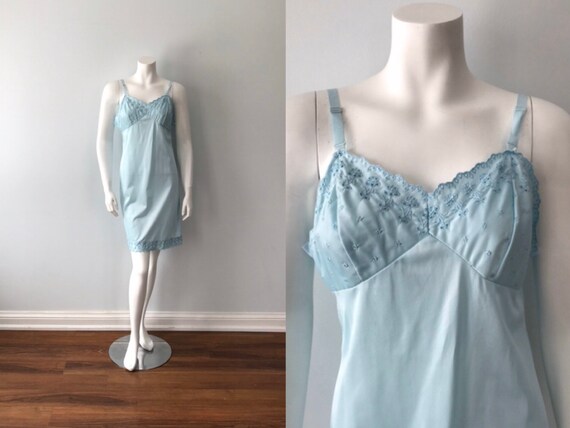 Vintage Queentex Blue Full Slip, Blue Full Slip, Q