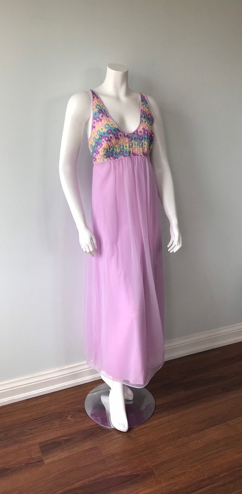 1960s Nightgown Romantic Nightgown Vintage Lavender Chiffon Nightgown French Maid Lavender Nightgown Vintage Chiffon Nightgown