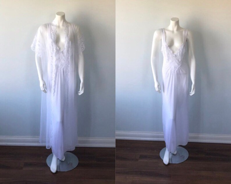 Vintage Nightgown Chiffon Negligee Set Vintage White Peignoir Set Vintage Lingerie White Peignoir Set Vintage Peignoir