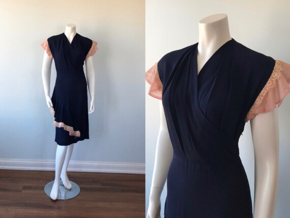 Vintage Dress, 1940s Dress, Vintage Blue Dress, Ca