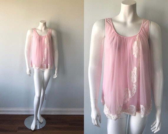 1960s Pink Baby Doll Nightgown, Dorsay, Vintage Ba