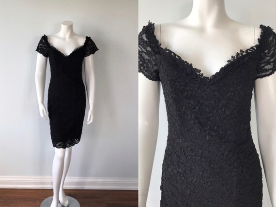 Vintage Black Lace Cocktail Dress, 1990s Cocktail