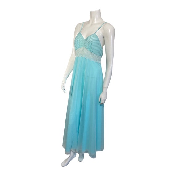 Vintage Aqua Chiffon Nightgown / 1960s / Linda Li… - image 4