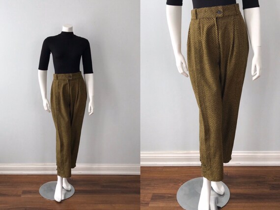 Vintage Cropped Ladies Pants, Wool Blend Pants, Fa