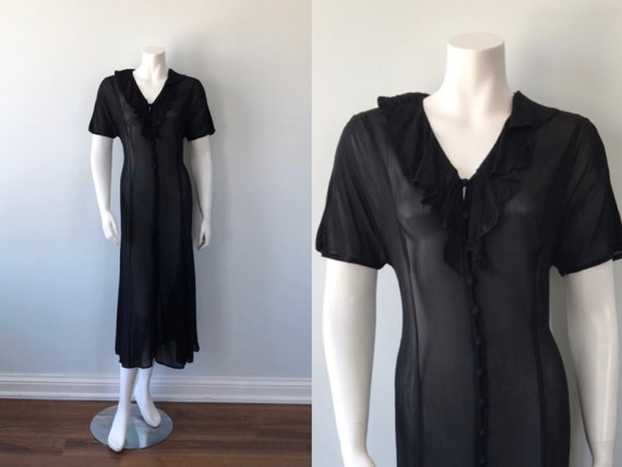 Vintage Black Dress, 1930s Style Black Dress, Casu