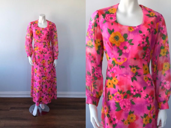 Vintage Dress, Vintage Chiffon Dress, Wedding, Flo