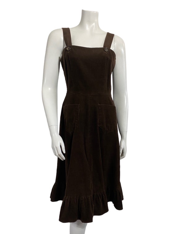 Vintage Brown Corduroy Jumper Dress 1970s - image 4