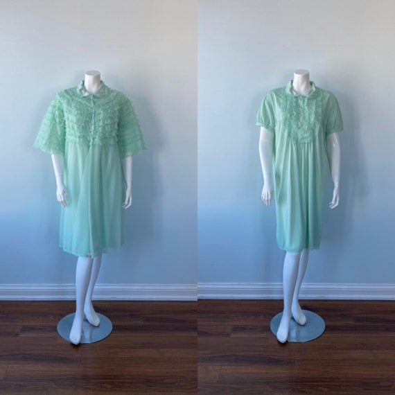 Vintage Green Peignoir Set, Silfra, 1970s Peignoir