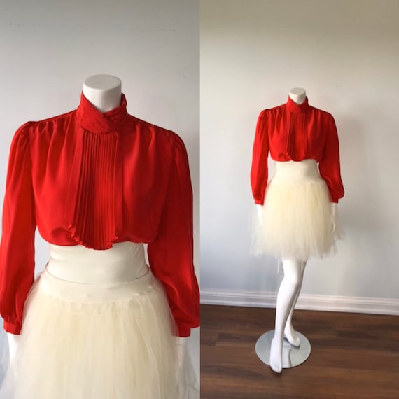 Vintage Red Long Sleeved Blouse, Miss Tee, Jabot B