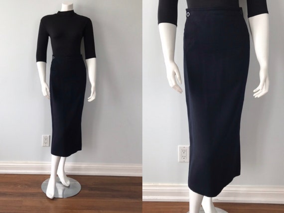 Vintage Ralph Lauren Navy Blue Wool Pencil Skirt,