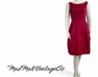 Vintage Ruby Pink Brocade Boatneck Dress 1960s