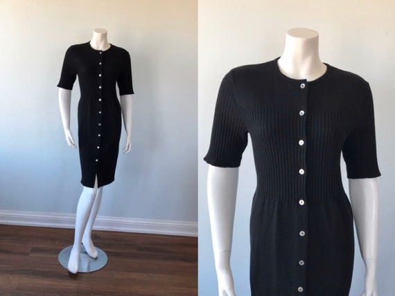 Vintage Black Knit Dress, Trio New York, Black Kni