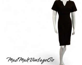 Vintage Brown Plaid Wool Dress 1960s