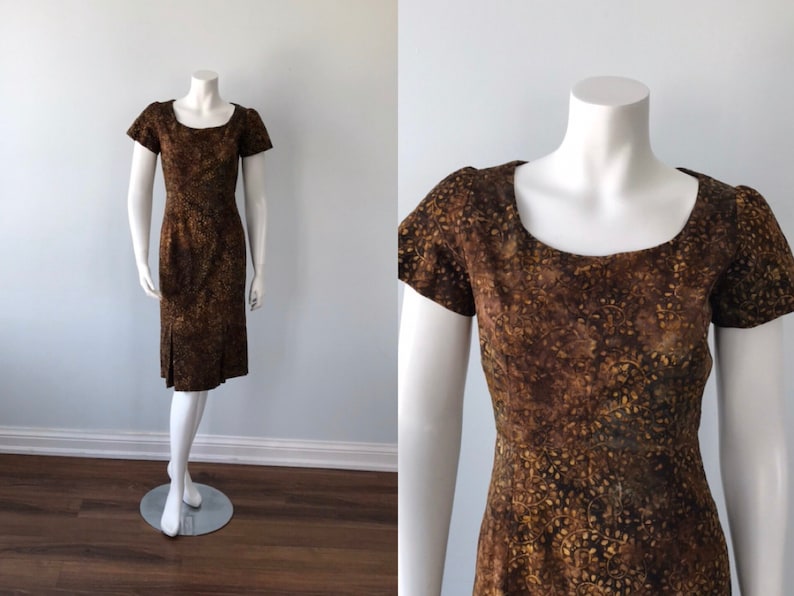 1960s Dress Casual Dress Vintage Cotton Dress Browns Cotton Dress Vintage Dress Summer Dress Short Sleeve Dress