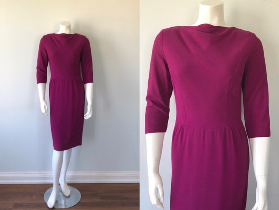 Vintage Fuschia Dress, 1950 Dress, Vintage 1950s D