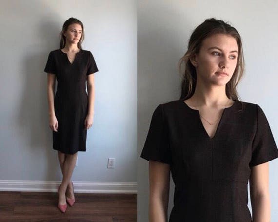 Vintage 1960s Wool Dress, Brown Wool Dress, Brown