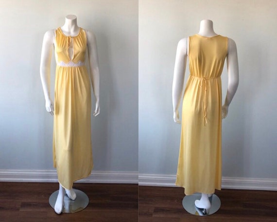Vintage Yellow Nightgown, 1970s Nightgown, Sun Shi
